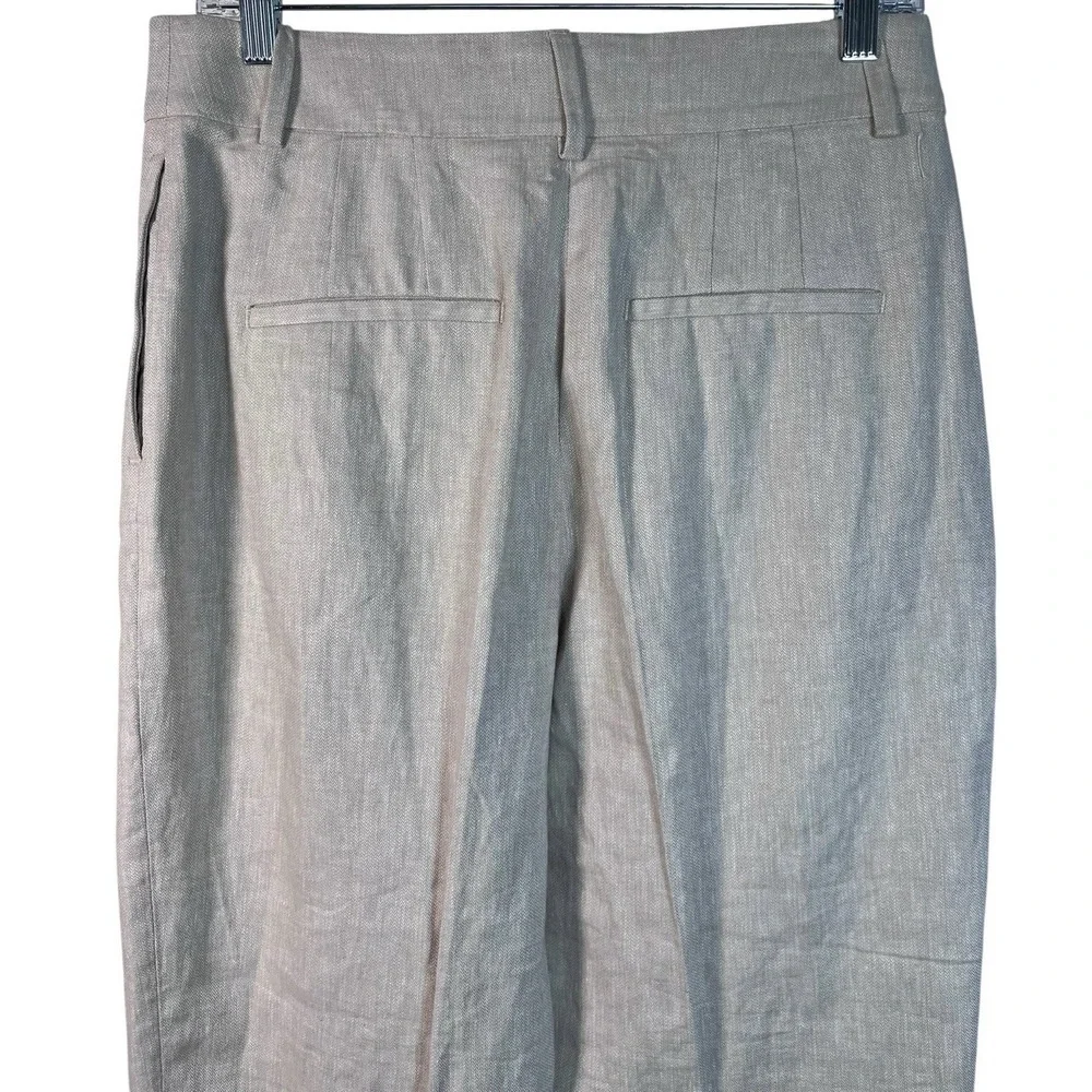 H&M Sz 6 Pants Women's Linen Blend Beige Pleated Tailored Tapered Leg Suit